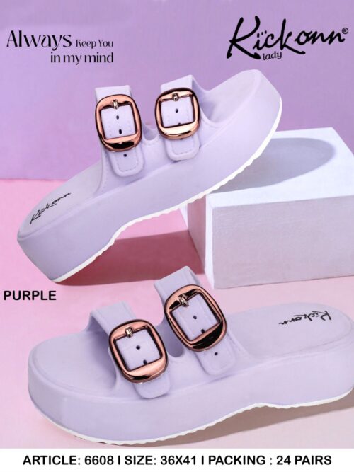 Kickonn Lady Double Buckle Platform Slippers – Light Grey