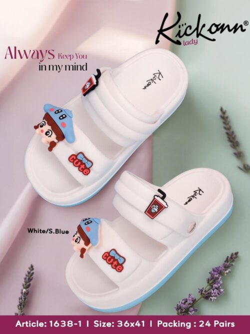 Kickonn Lady Cartoon Decor Slip-On Slippers – White/Black